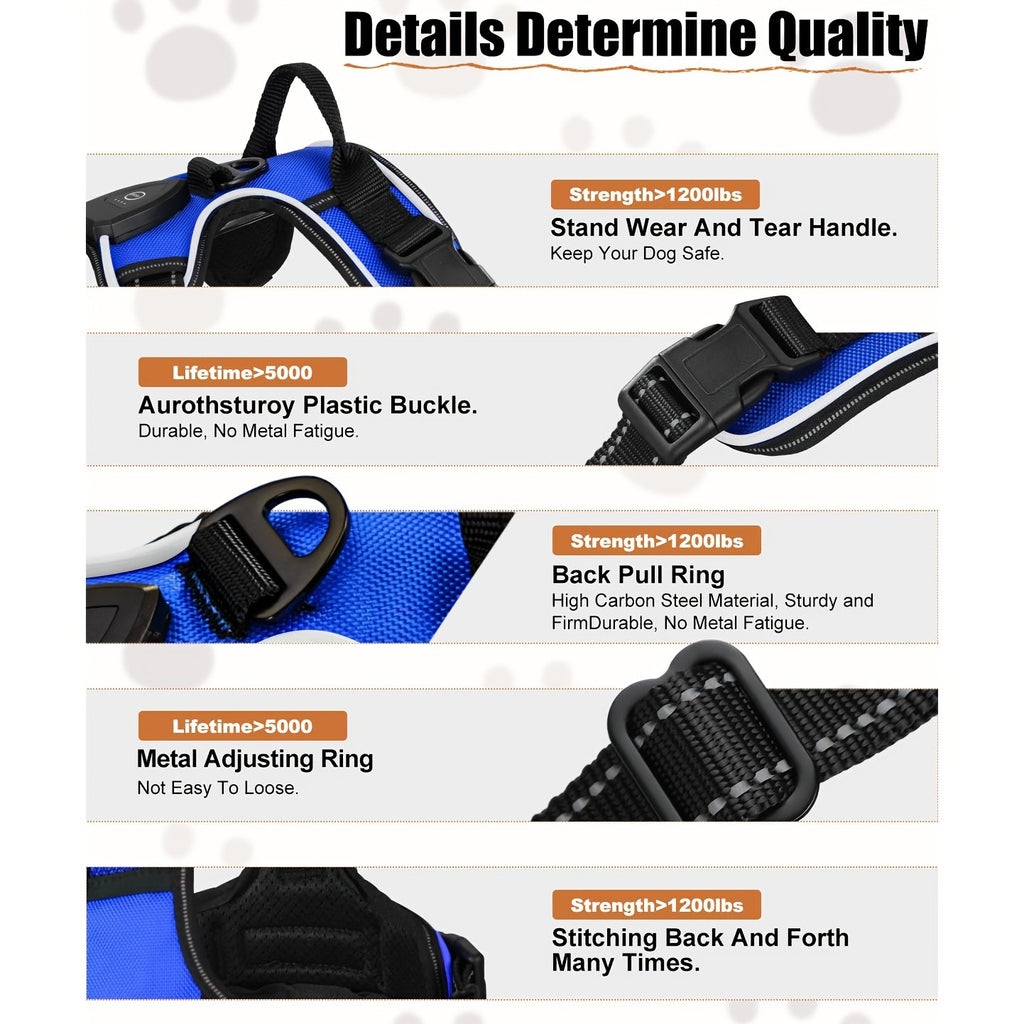 Light Up Dog Harness, Rechargeable LED Night Walking Vest with 3 Lighting Modes, Reflective Strips, Padded Mesh and Adjustable Straps, M L XL