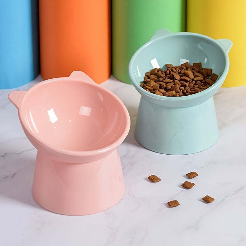 Raised Cat Bowls 3-Piece Color Set, Cat-Ear Shaped Elevated Pet Feeding Dishes with Anti-Slip Base in Blue, Pink and Green for Everyday Meals