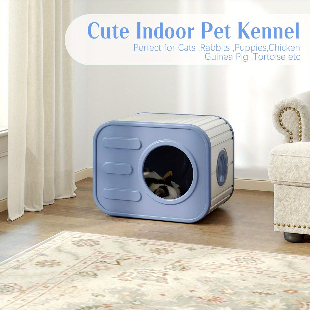 Camera-Shaped Cat House with Side Ventilation, Washable Cat Hideaway in Blue or Black for Indoor and Sheltered Outdoor Use, Optional Cushion