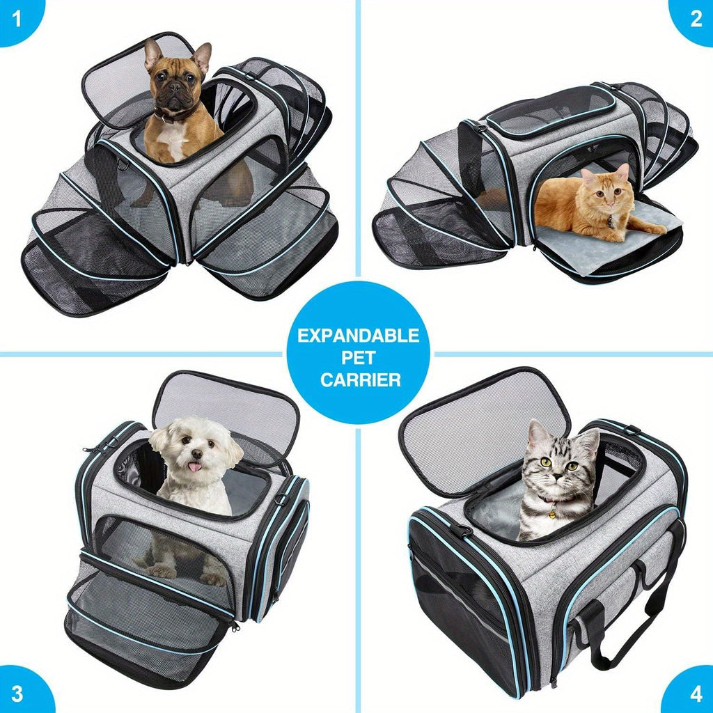 Expandable Pet Carrier Bag with Two Mesh Windows, Soft-Sided Travel Tote with Removable Washable Pad, Shoulder Strap and Top Entry for Small Dogs and Cats