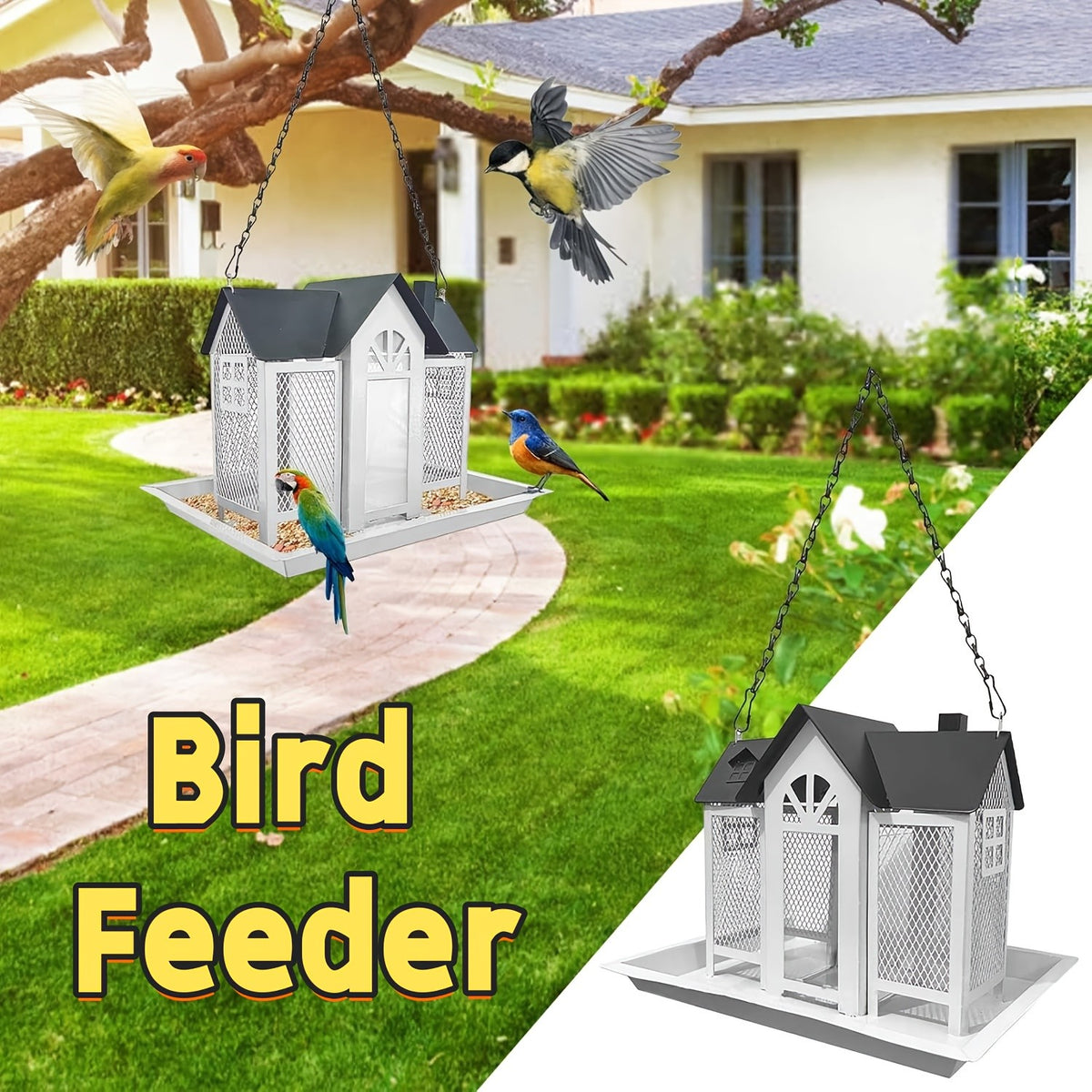 Metal Mesh Bird Feeder for Outdoors, Hanging Wild Bird Feeding Station for Backyard and Garden Birdwatching, Four Color Options for Bird Lover Gifts