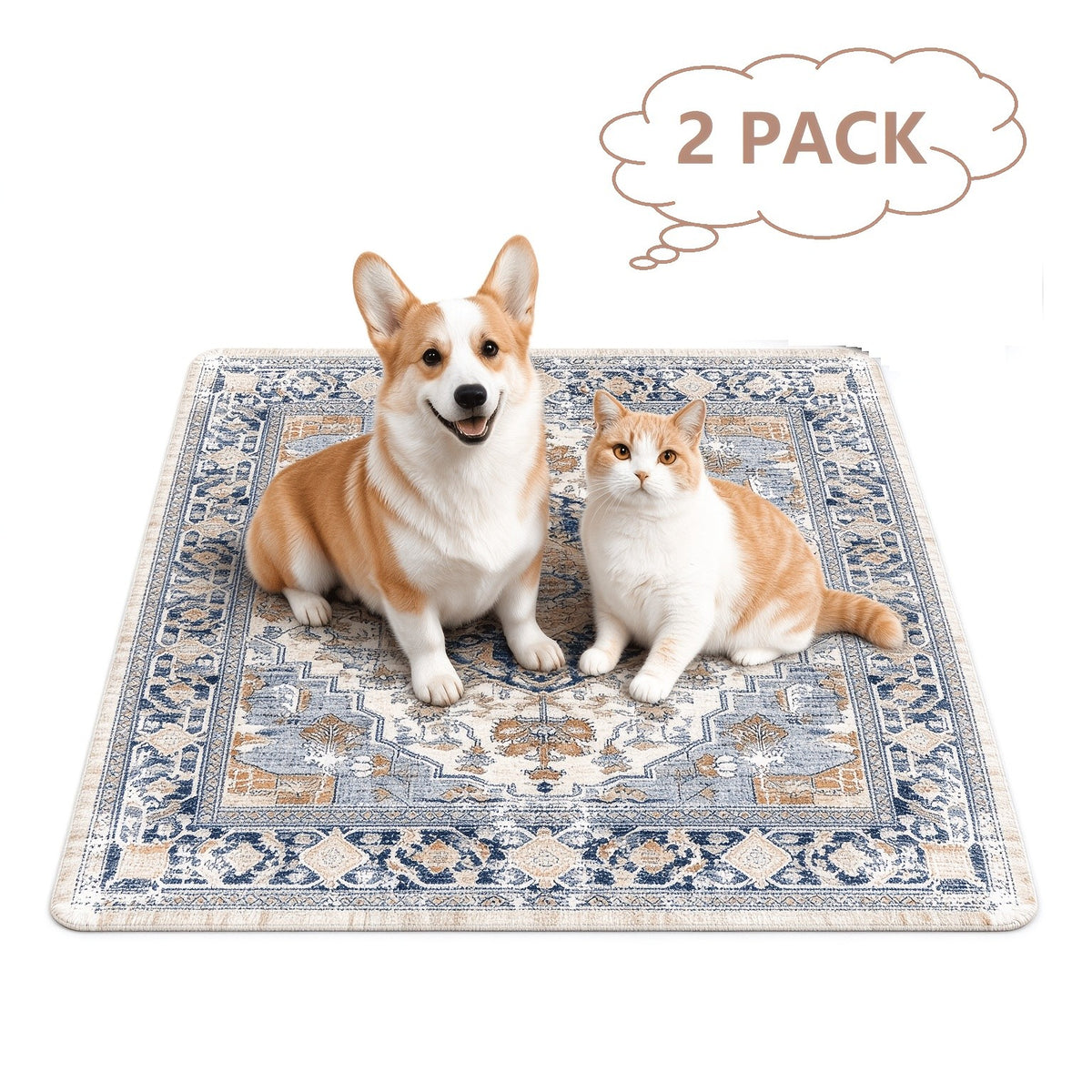 Washable Puppy Pee Pads 2 Pack, Reusable Non-Slip Dog Potty Training Mats in Khaki or Grey, Three Sizes for Home and Travel Use
