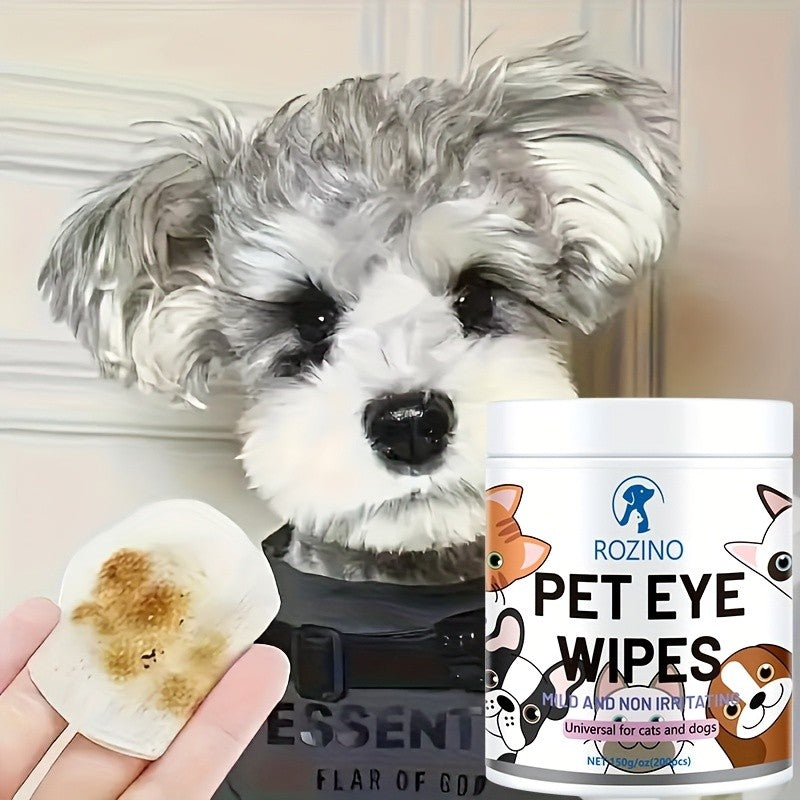 Pet Eye Wipes for Dogs and Cats, 200 Fragrance-Free Sheets for Gentle Tear Stain Area Cleaning, Dirt and Crust Removal and Daily Grooming