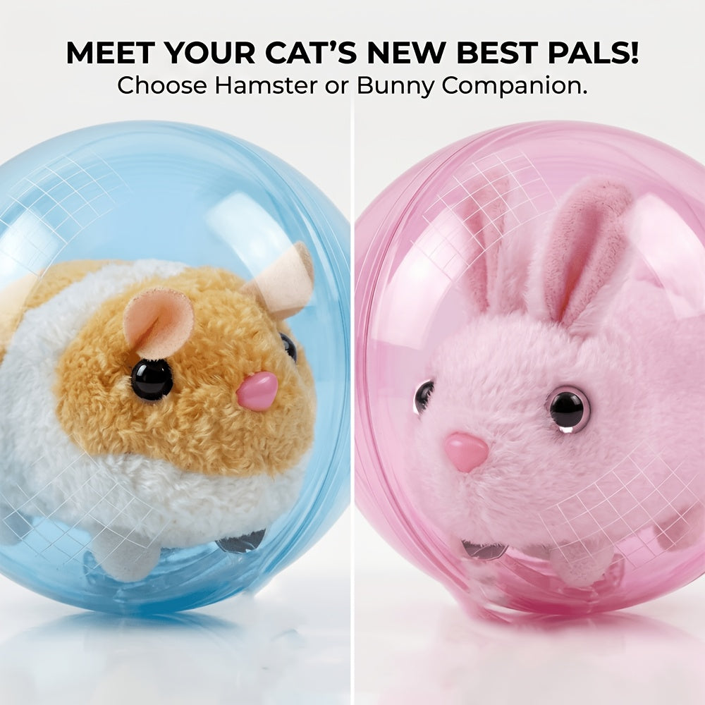 Motion Activated Cat Ball Toy, USB Powered Automatic Moving Pet Toy for Indoor Chase Play with Blue or Pink Rabbit and Squirrel Options