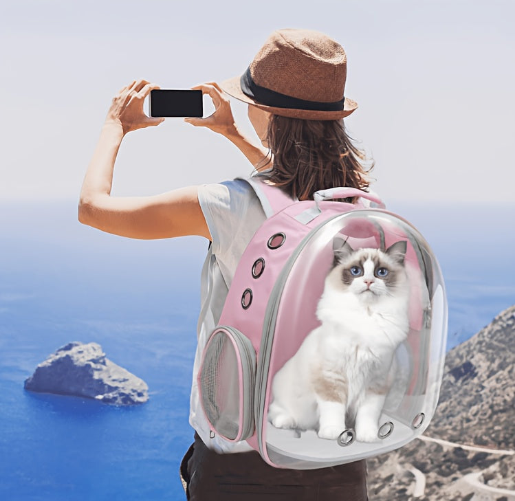 Transparent Capsule Cat Backpack, Breathable Portable Pet Carrier for Everyday Outings and Vet Visits, One-Size Pink and Black Style Options