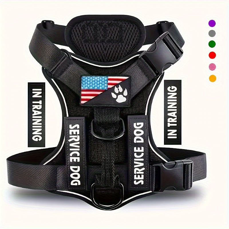 Service Dog Harness with 5 Removable Patches, Reflective Adjustable Soft Oxford Dog Vest with Inner Mesh Layer and ID System for Small Medium Large Dogs, Public Access and Mobility Aid Vest for Walking