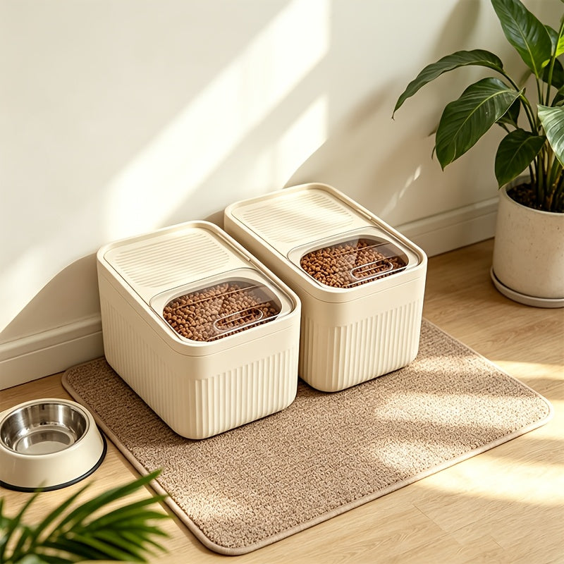 Pet Food Storage Container with Openable Window, White Airtight Cat and Dog Food Bin with Tight-Sealing Lid for Everyday Feeding Area Organization