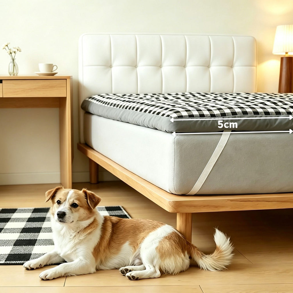 Dog Bed Mat Topper with Four Corner Straps, Rectangular Roll-Up Pet Mattress Pad for Large Dogs and Multi-Pet Homes, L to XXXL with Plush and Faux Fur Options