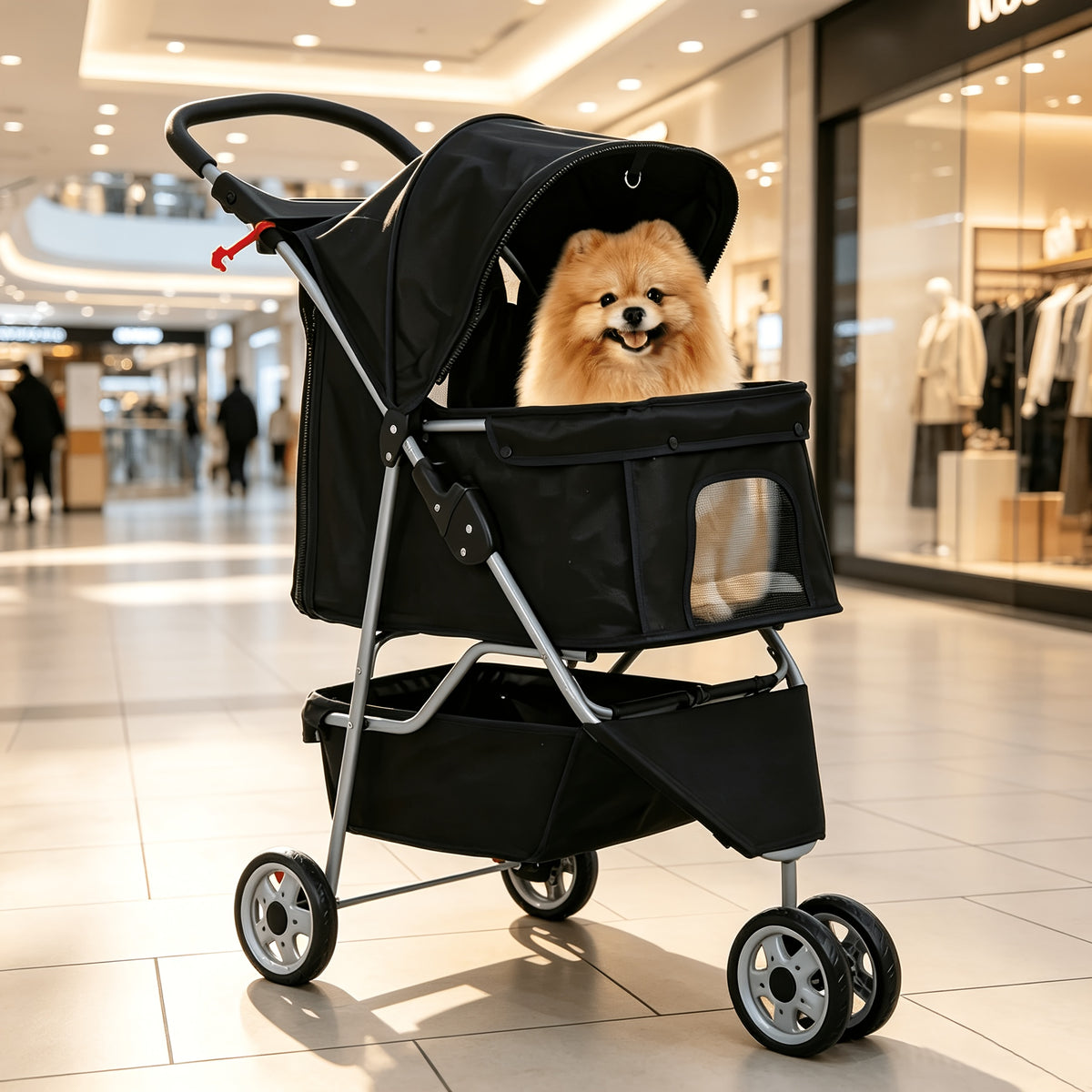 Dog Stroller with Removable Liner and Cup Holder, Three-Wheel Folding Pet Pushchair for Small Dogs, Cats and Medium Pets, Five Color Options
