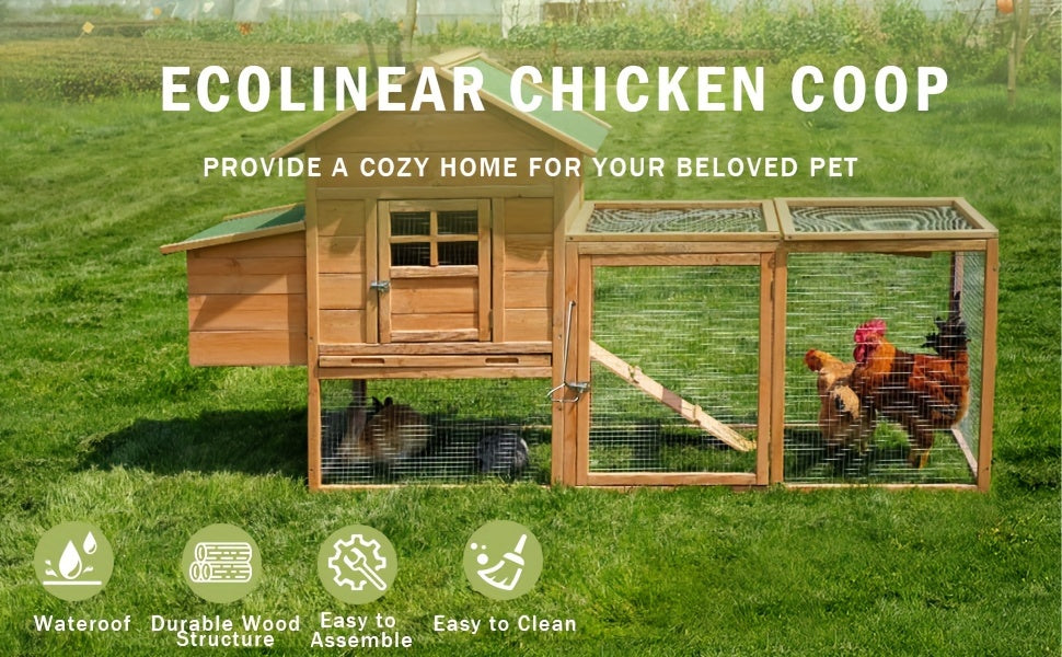 Wooden Chicken Coop with Run and Nesting Box, Raised Backyard Hen House with Access Ramp, Removable Cleaning Tray and Optional Wheeled Models