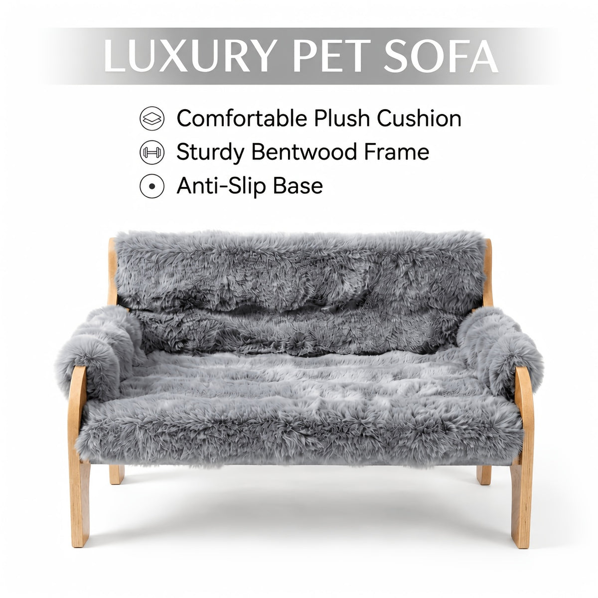 Wooden Cat Sofa Bed with Removable Washable Plush Blanket, Elevated Pet Couch for Cats and Small Dogs up to 40 lbs, Gray or White