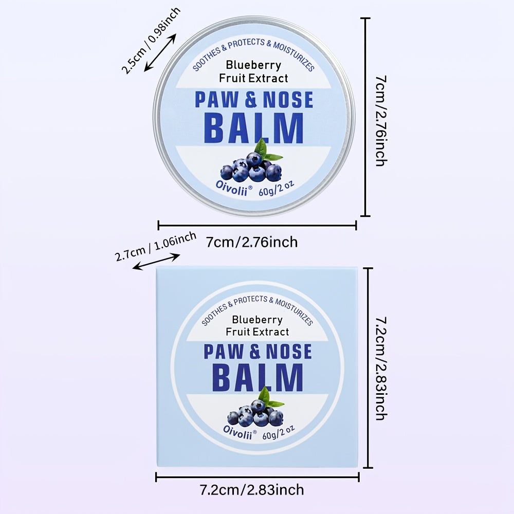 Dog Paw Balm with Blueberry, 60g Paw and Nose Moisturizer for Dogs and Cats, Daily Pet Grooming Wax for Dry Pads and Nose Care