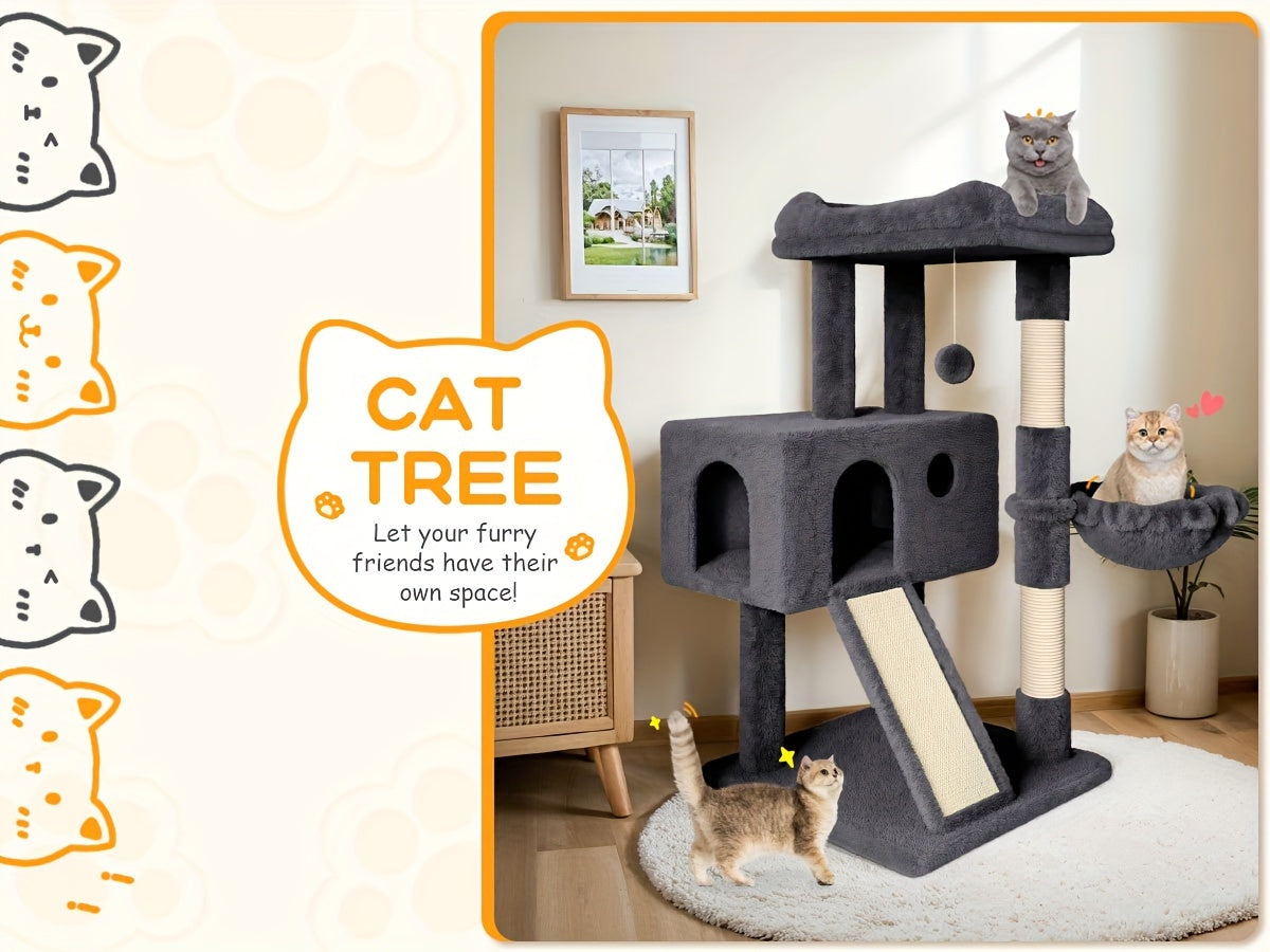 Cat Tree with Sisal Scratching Board, 36 Inch Multi-Level Indoor Cat Condo with Cozy Hammock, Padded Plush Perch and Scratching Posts for Kittens