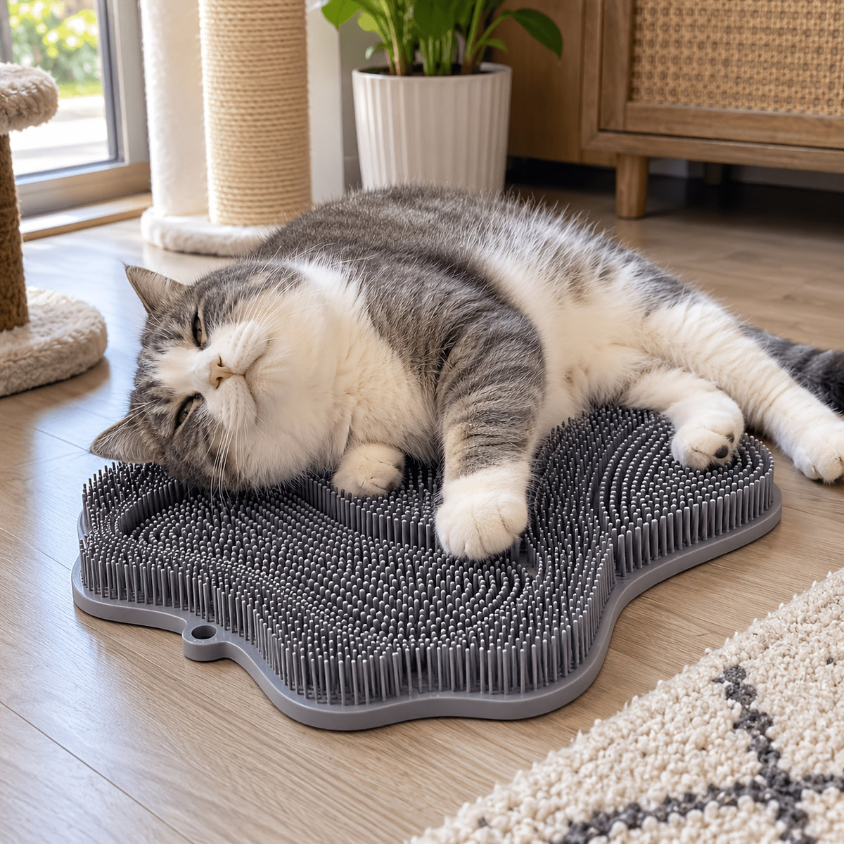 Wall-Mounted Cat Self Grooming Brush, Massage Scratcher for Loose Fur Care and Everyday Rubbing, Space-Saving Pet Accessory in Pink, Blue or Gray