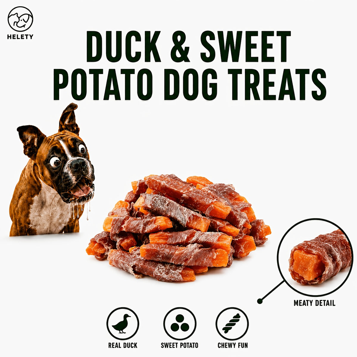 Sweet Potato Dog Treat Selection with Dried Slices, Duck Sweet Potato and Chicken Donut Options, Chewy Snacks for Supervised Rewards and Treat Time