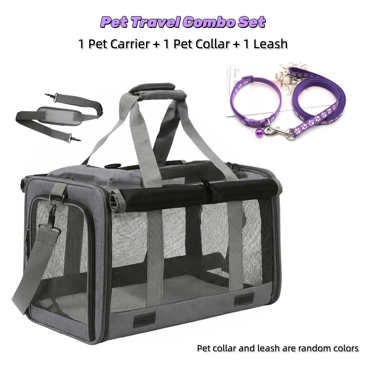 Oxford Pet Carrier for Cats and Small Dogs, Soft-Sided Collapsible Travel Bag with Breathable Design, Privacy Features and Optional Collar Set