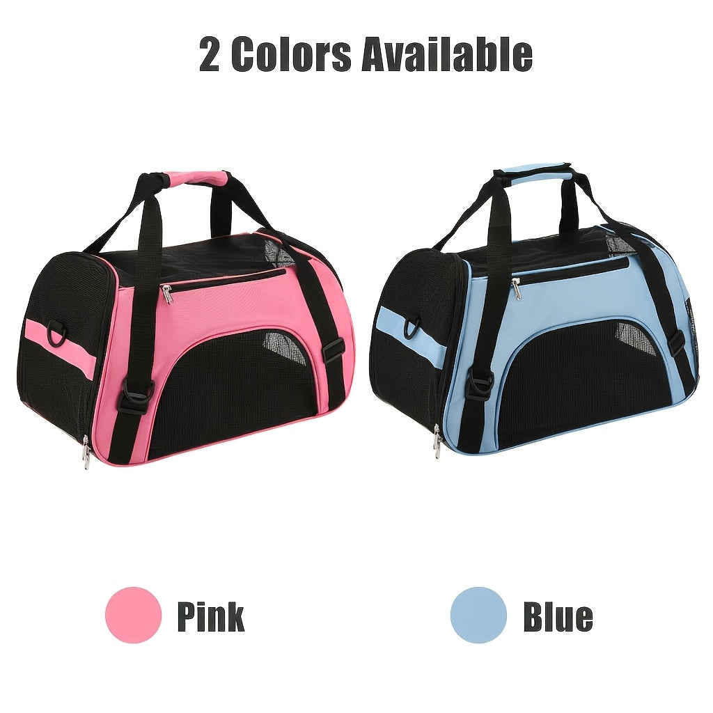 Soft Pet Carrier Crossbody Bag, Lightweight Foldable Travel Carrier for Small Dogs and Kittens, Blue or Pink with S, M and L Options for Walks and Vet Visits