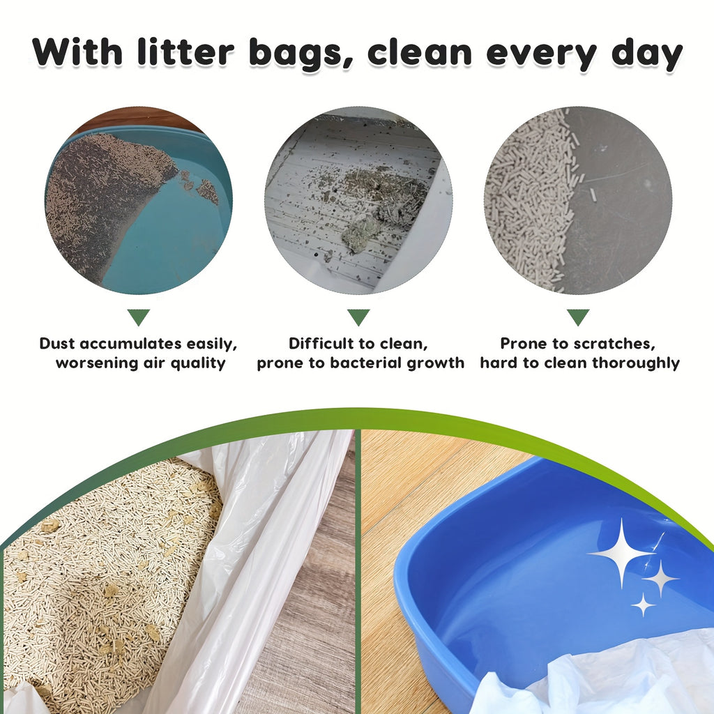 Jumbo Cat Litter Liners with Drawstring, 35.4 x 17.7 Inch Extra-Thick Litter Pan Bags in 30, 40 or 50 Count Rolls for Home Cleanup Routines