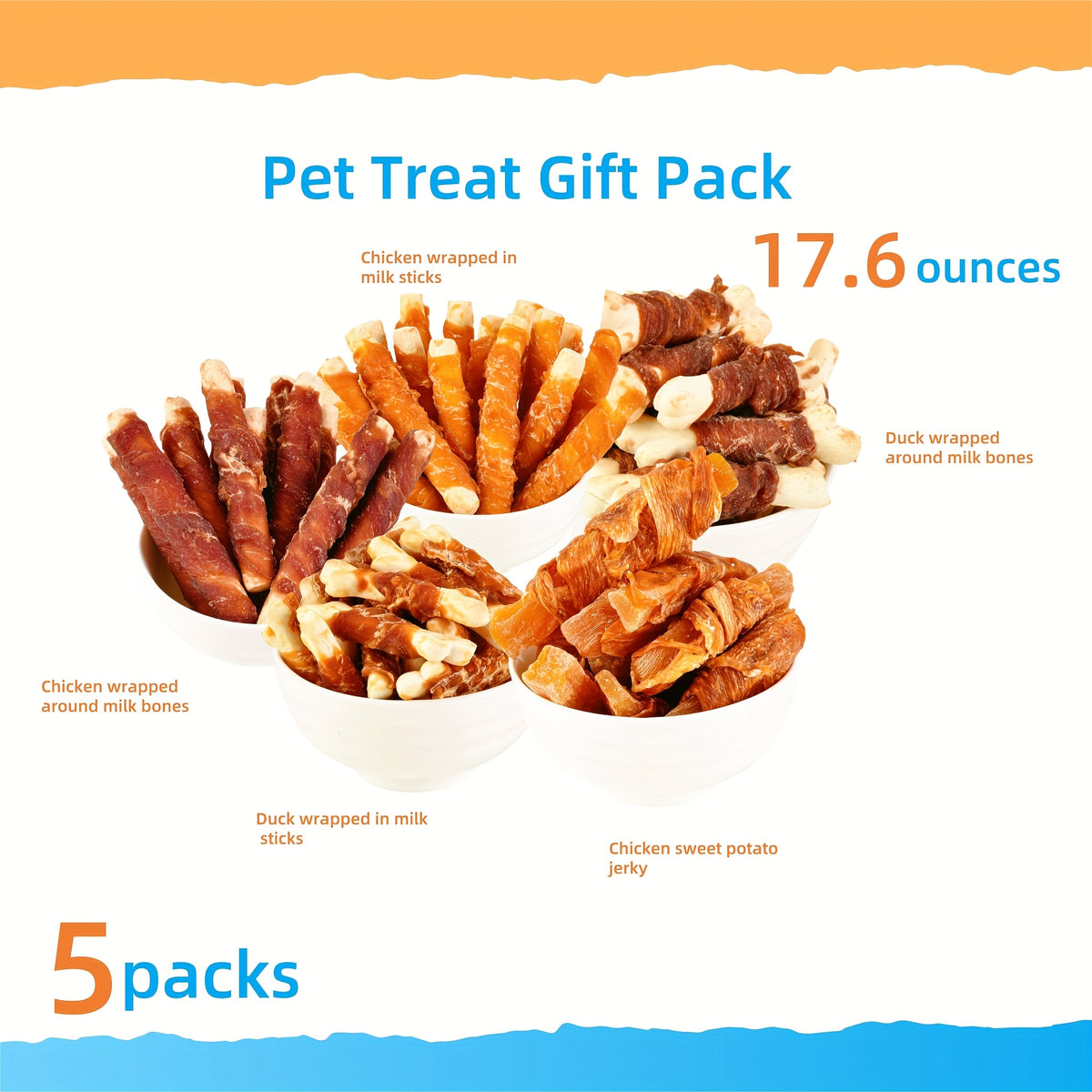 Dog Treat Snack Selection with 17.6oz Five-in-One Combo or 3.53oz Chicken Milk Stick Option for Supervised Rewards and Everyday Treat Time