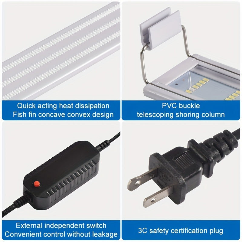LED Aquarium Light with Extendable Clip Mount, Fish Tank Lamp for Aquatic Plant Displays in Four Fit Options Covering 7.08 to 22.83 Inches