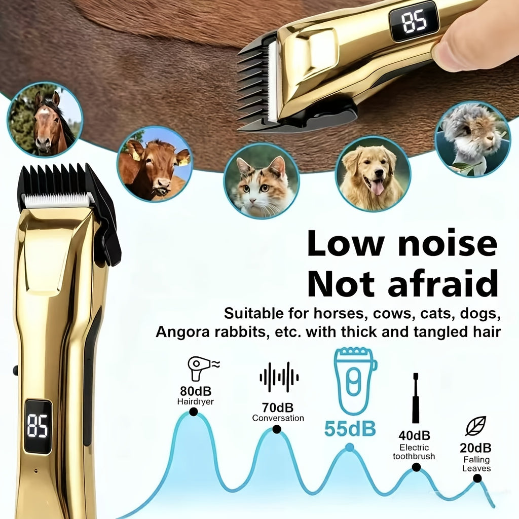 Cordless Horse Clippers with LCD Display, Rechargeable Gold Grooming Trimmer with Adjustable Blade and Separate Pink Pet Clipper Option