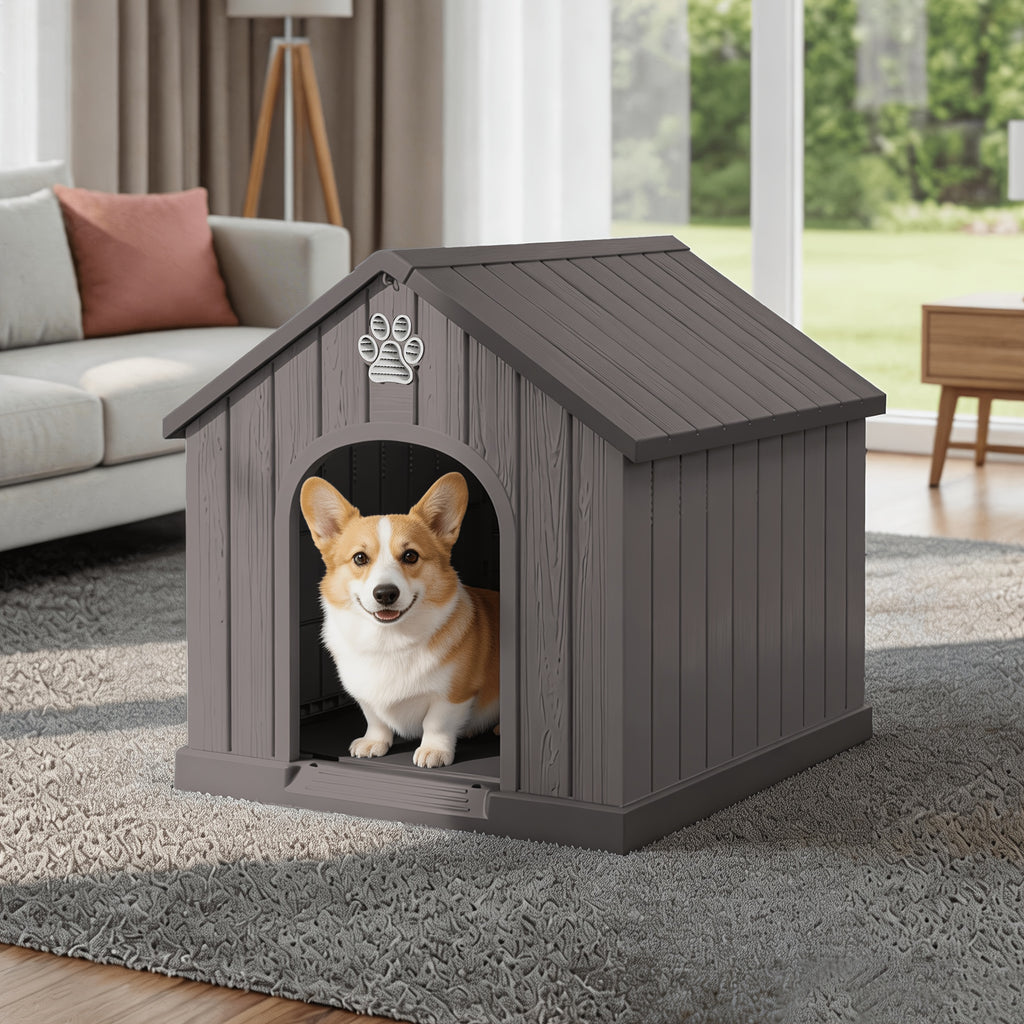 Slanted Roof Dog House with Ventilated Design, Indoor Outdoor Pet Shelter for a Dedicated Resting Area, Four Listed Color and Model Options