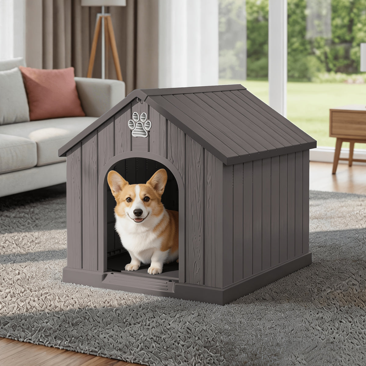 Slanted Roof Dog House with Ventilated Design, Indoor Outdoor Pet Shelter for a Dedicated Resting Area, Four Listed Color and Model Options