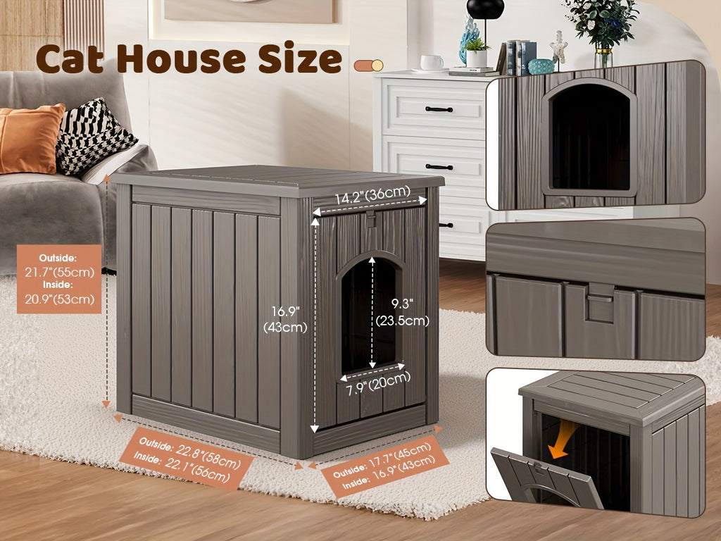Resin Cat Litter Box with Ventilated House Design, Easy-to-Clean Large-Capacity Pet Enclosure for Small and Medium Pets, TT027 Model Options