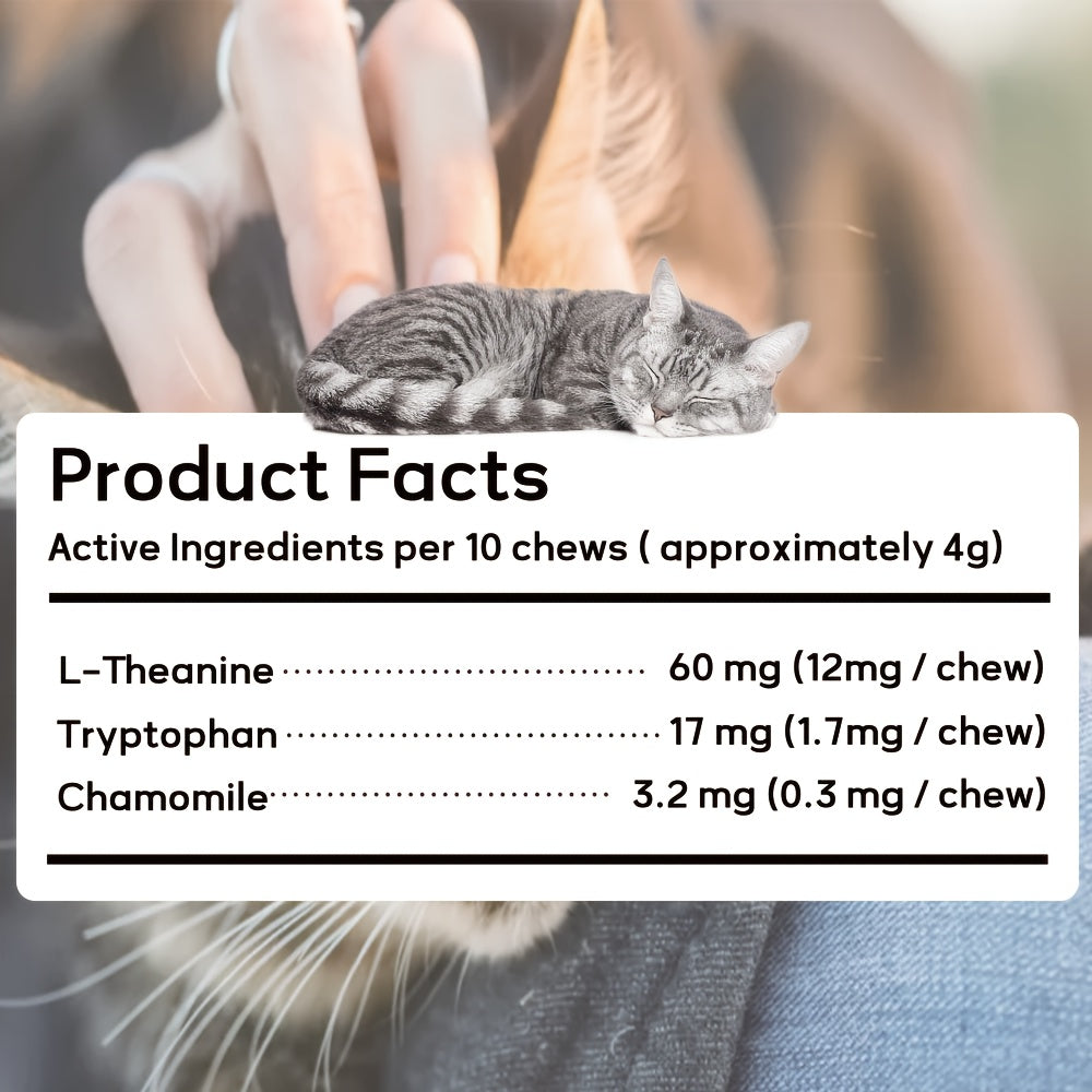 Cat Calming Treats, 150 Count Chicken Flavor Dual-Texture Chews with L-Theanine, Tryptophan and Chamomile, 75g Feline Supplement