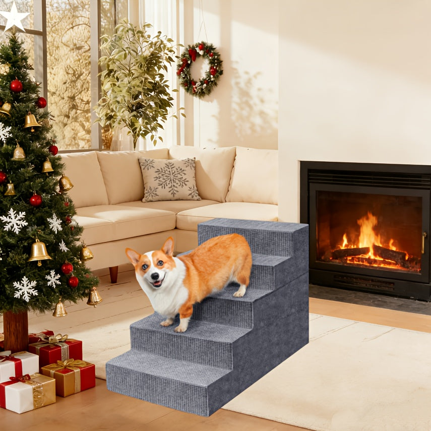 High Density Foam Dog Stairs, Gray 4-Step Pet Steps with Non-Slip Bottom for Small Dogs and Cats to Access Beds, Couches and Sofas