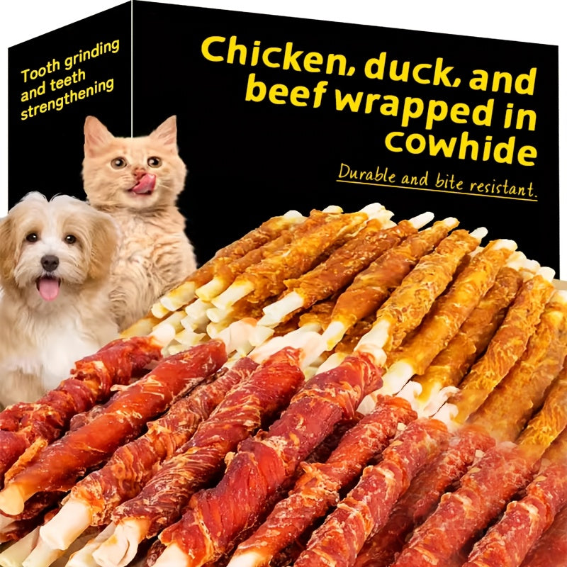 Dog Chew Sticks with Chicken and Duck Wraps, Mixed Rawhide Roll Treat Combo for Supervised Chewing, Occasional Rewards and Dog Owner Gift Baskets