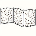 Freestanding Metal Dog Gate, 52 x 24 Inch Foldable 3-Panel Pet Barrier with Decorative Leaf Design for Indoor Doorways and Hallways
