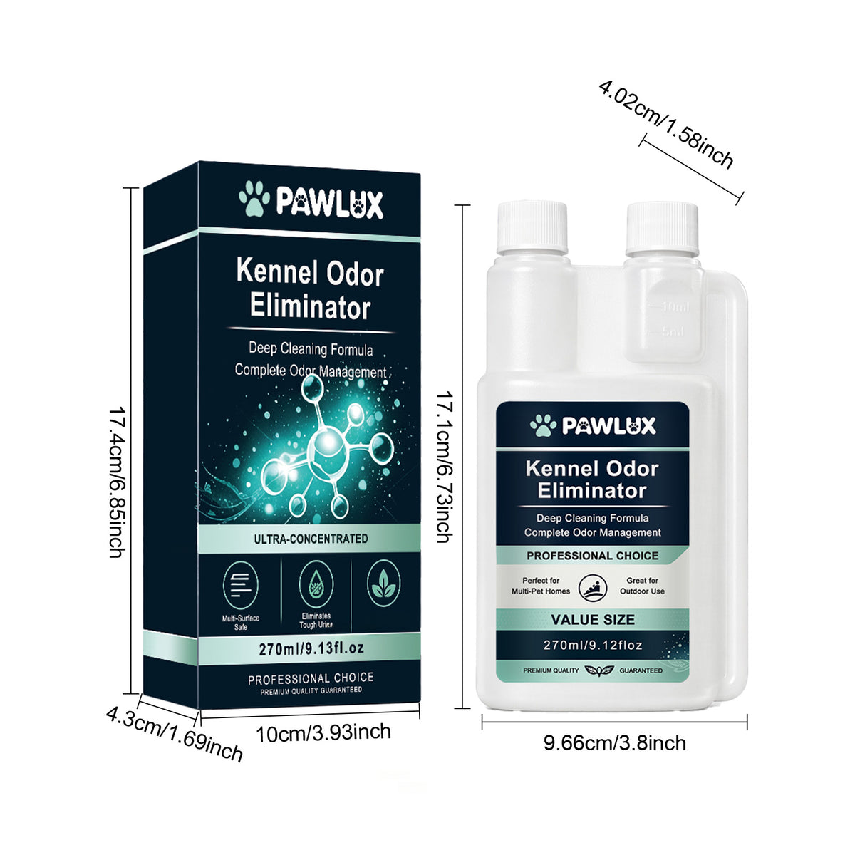 Dog Kennel Deodorizer 270ml for Dog and Cat Areas, Non-Enzymatic Pet Odor Removal Formula for Household Spaces and Kennel Cleaning Routines
