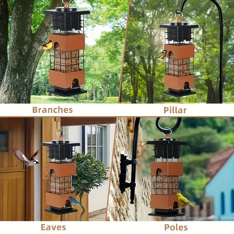Weight-Activated Bird Feeder for Outdoors, Metal Hanging Wild Bird Feeder with Listed 5 lb Capacity and Dual-Sided Squirrel-Deterrent Design