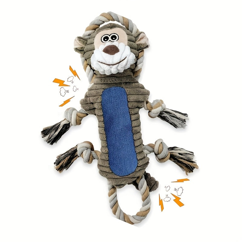 Squeaky Rope Dog Toy with Knotted Pull Loops, Soft Plush Animal Styles for Supervised Gentle Tug Games, Indoor Interactive Play and Dog Birthday Gifts