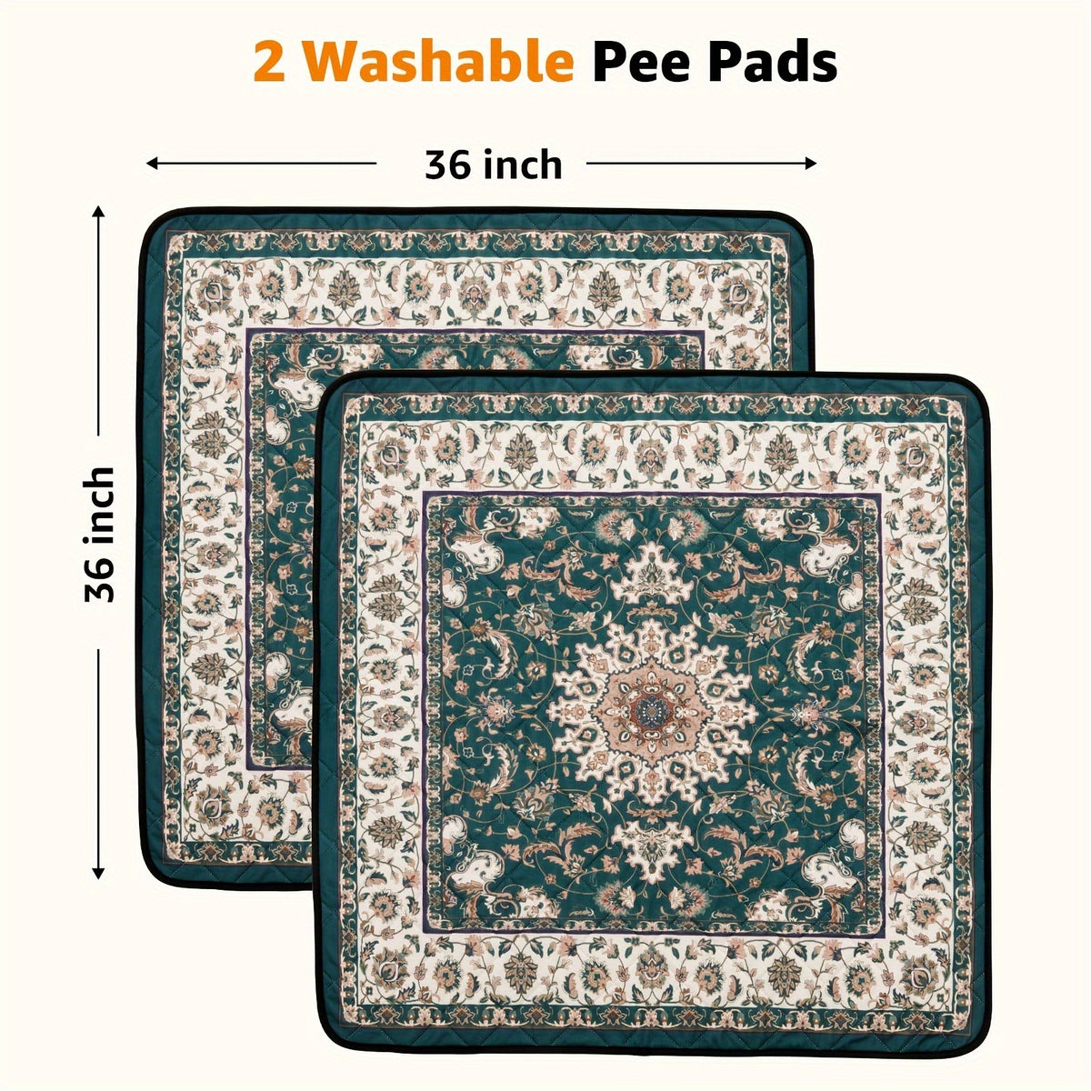 Reusable Washable Pee Pads for Dogs with Bohemian Style, Non-Slip Absorbent Puppy Training Mats in 18 x 24 to 72 x 72 Inch Size-Specific Packs