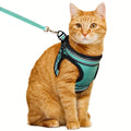 Cat Harness and Leash Set with Reflective Strip, Adjustable Soft Vest for Supervised Kitten and Cat Walks, S or M in Five Color Options
