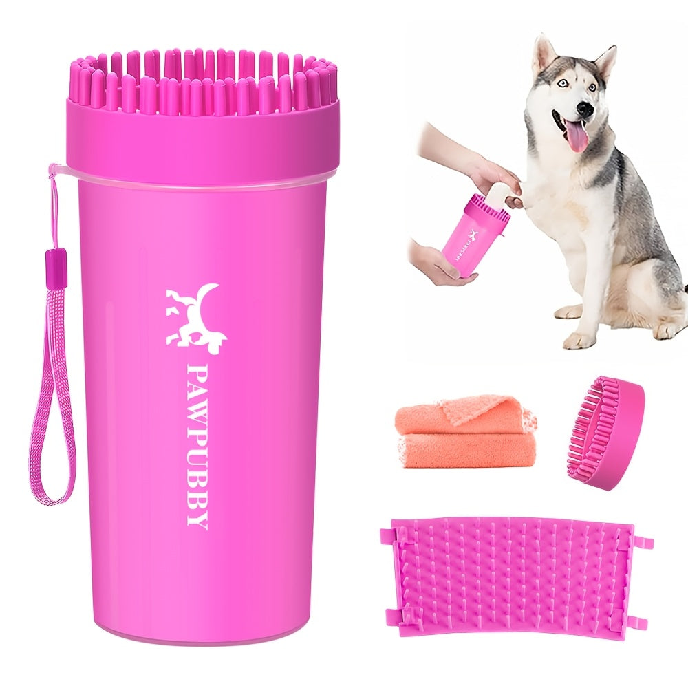 Dog Paw Washer for Large Dogs, Portable Paw Cleaning Cup with Removable Bristle Insert and Bath Brush for Muddy Walks and Outdoor Grooming