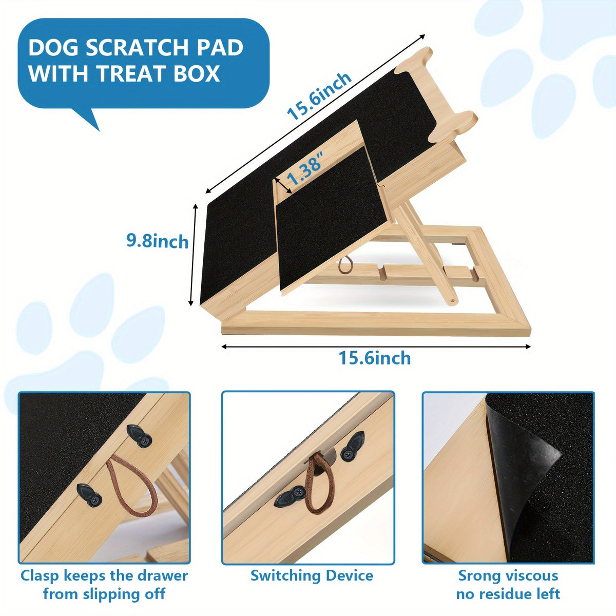 Dog Nail Scratch Board with Treat Box and Mini Handheld File, 2-in-1 Paw Filing Pad for Small, Medium and Large Dogs, At-Home Grooming Set