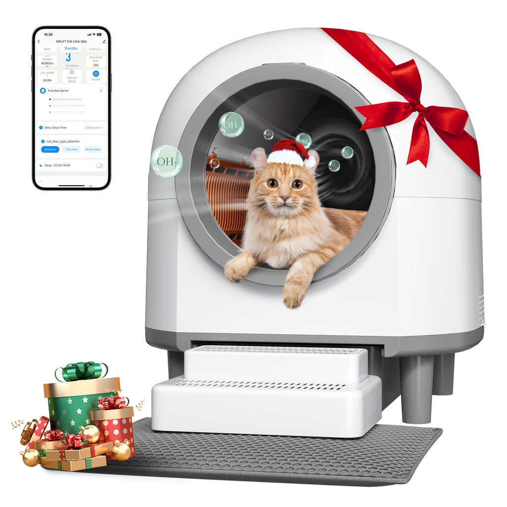 App-Controlled Self-Cleaning Cat Litter Box, 90L Interior with 10L Waste Compartment, Entry Step and Litter Mat for Multi-Cat Homes, CB00 White