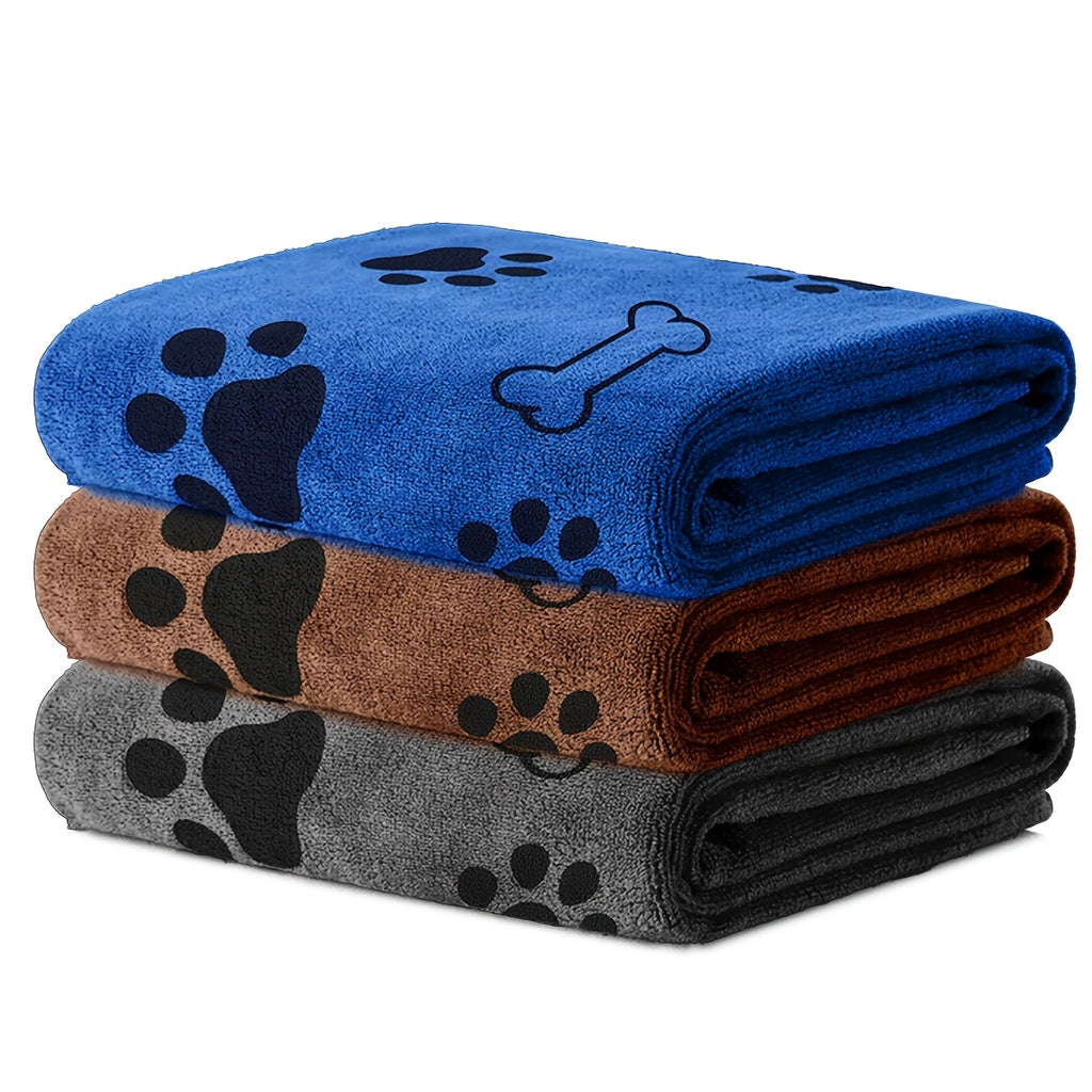 Microfiber Pet Towels 3-Pack, Soft Absorbent Quick-Drying Medium Bath Towels for Dog and Cat Grooming, Post-Bath Drying and Everyday Paw Cleanup