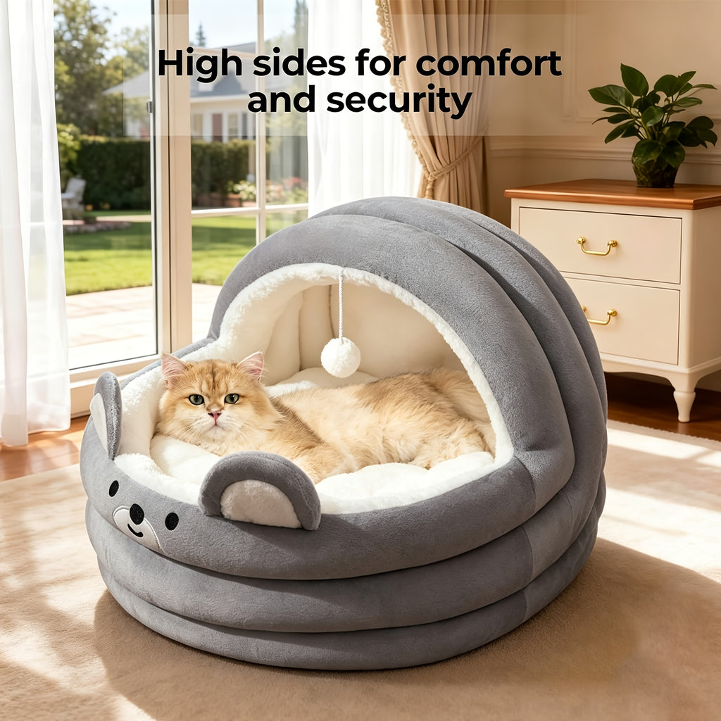 Circular Cat Sleeping Bed with Toy Balls, Soft All-Season Pet Resting Nest for Cats and Small Dogs, Grey Pink or Brown with Three Listed Size Options