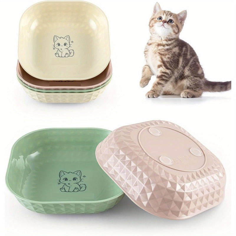 Shallow Cat Bowls 6-Piece Set, Non-Slip Wet Food Plates with Anti-Tip Design for Indoor Cat Feeding Routines, Mixed Random Colors
