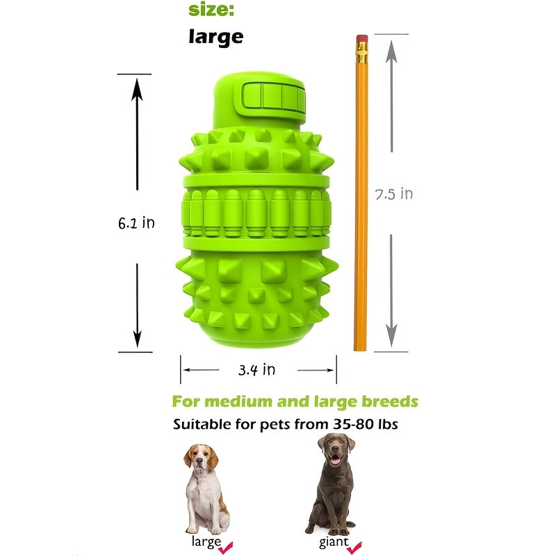 Bottle-Shaped Dog Chew Toy with Squeaker, Textured Rubber Play Toy in Green or Blue for Medium and Large Dogs, Supervised Interactive Games