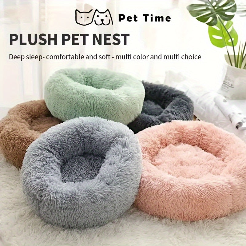 Soft Circular Cat Bed in Pink or White, All-Season Pet Sleeping Nest for Cats and Small Dogs, S M L Size Options for Everyday Home Lounging