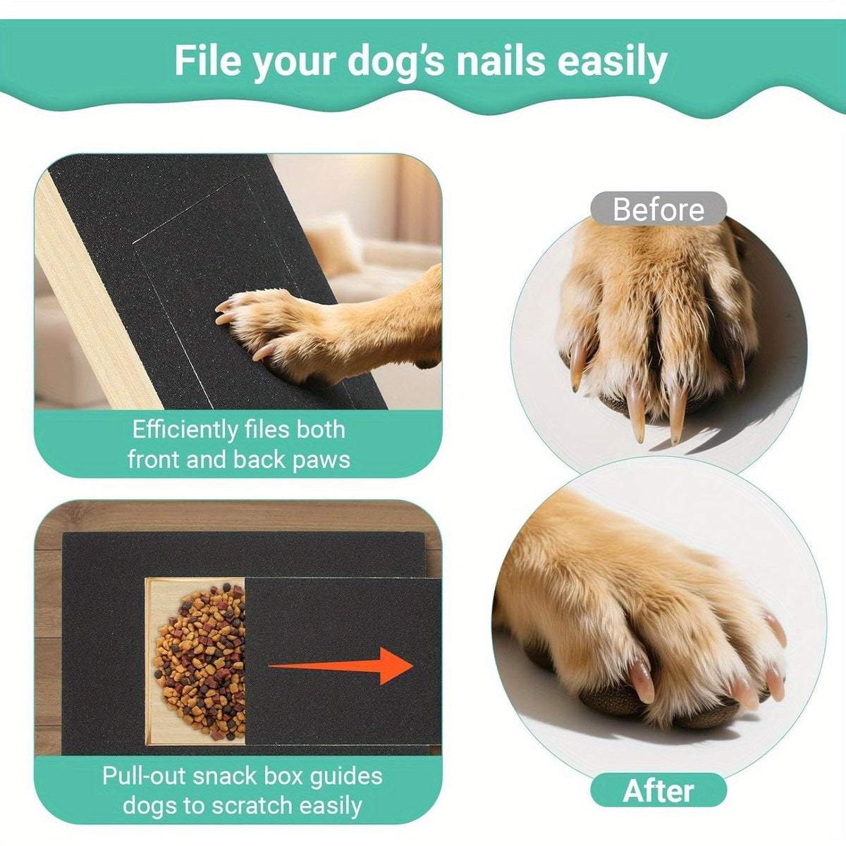 Dog Nail Scratch Board with Adjustable Bracket, Foldable Paw Filing Pad with 3 Angles from 45–65 Degrees and 2 Sandpaper Sheets for Home Grooming