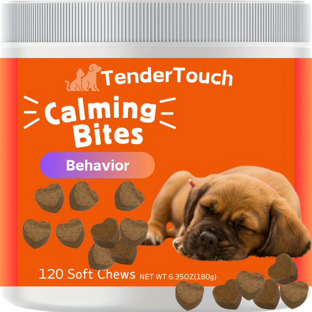 Dog Calming Chews by TenderTouch, 120-Count Canine Supplement in Chewable Format for Owner-Managed Relaxation and Wellness Routines