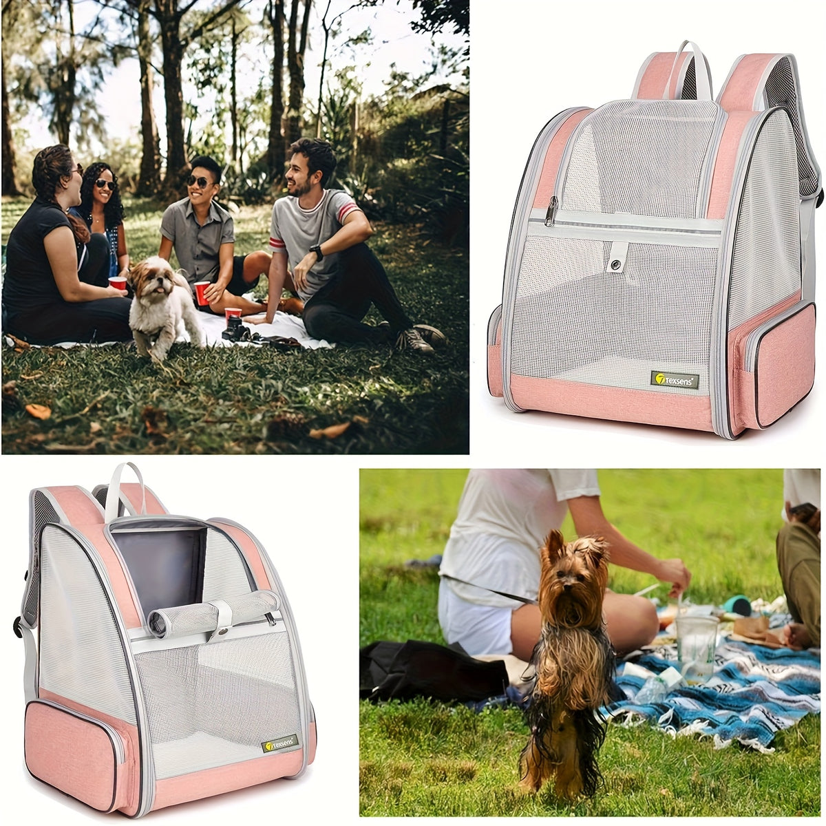 Mesh Cat Carrier Backpack, Foldable Pet Travel Bag with Three-Sided Ventilation, Chest Buckle and Removable Mat for Cats and Small Dogs, Purple or White