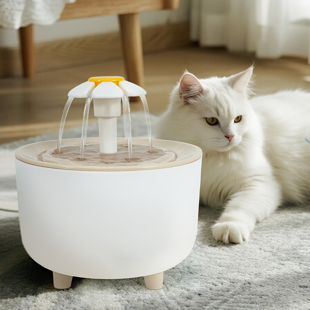 Flower Cat Water Fountain 50.72 oz, USB Powered Pet Drinking Dispenser with One Pump and Clear Top Tray for Indoor Cats and Small Pets