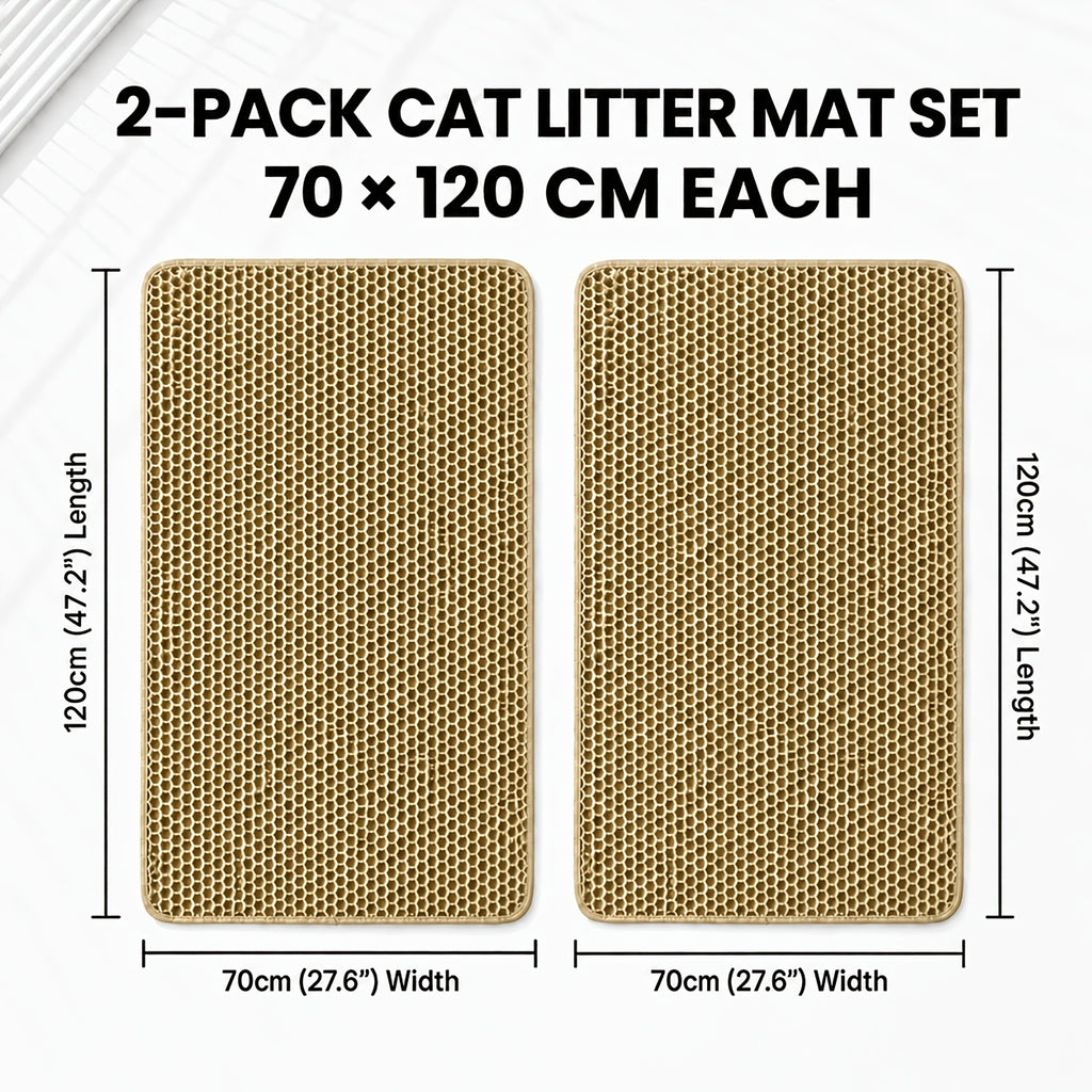 Cat Litter Mat Set of 2, Double-Layer Honeycomb Litter Catchers for Multi-Cat Homes, Washable Scatter Control Mats in XXL Pair or L and M Combo